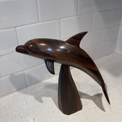 Wood Dolphin Statue 