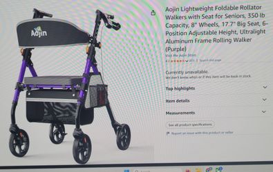 New! Lightweight Foldable Aluminum Red Rollator Walker With seat