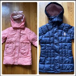 4T-5T Girl Winter Jacket: Pink Thin Down Jacket+ Navy Color U. S. Polo Assn