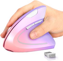Ergonomic Mouse, Vertical Wireless Mouse, Rechargeable 2.4GHz Optical USB Carpal Tunnel Mice, 800/1200 / 1600 DPI, 6 Buttons for Laptop, PC, Computer,