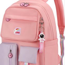 Kids Backpacks for Girls Backpack School Bookbag for Teenage Cute Book Bag Send Pendant (Peach)
