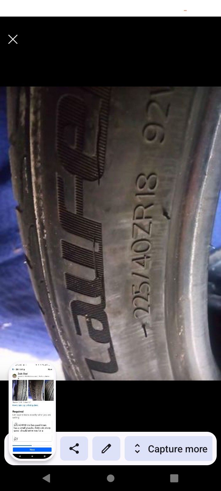 225/40/R28 Good Tread. Small Plug But Holds Air Perfect Only One Tire Available