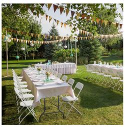 Plastic chairs and rectangle tables