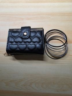 Black Quilted Heart Wallet with Bangle Bracelets