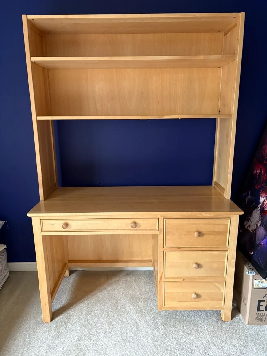 Natural, Solid Hardwood Twin/Full Bunk Bed Set with Desk with Hutch, and Nightstand