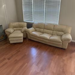 Leather Couch, Chair, Ottoman Set