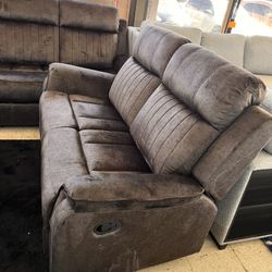 3 Pcs Sofa Recliners Set NEW Grey Soft Fabric 