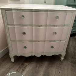 Pink & White 3 Drawer Dresser ALL Wood 