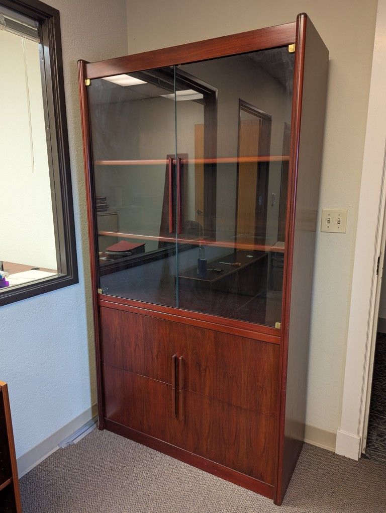 Rosewood Glass Door Cabinet w/ 2 Drawers 