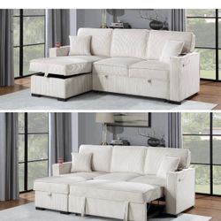 $380 . 2-P Convertible Sectional  Sleeper Sofa W/ Cupholder Sofa Storage & USB Ports  89”x 59”X36”H