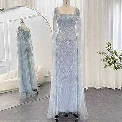 Blue Long Bedazzled Bridesmaids Dress