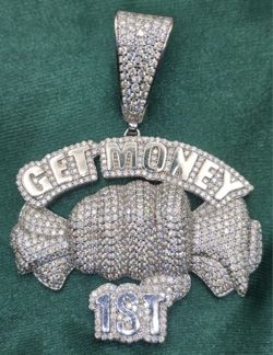 VVS D Moissanite Sterling Silver “Get Money 1st” Iced Out Pendant