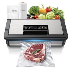 95kPa Vacuum Sealer Machine, Fully Automatic Food Sealer, Touch Display, 10-in-1 Functions & Powerful Sealing System with Double Heat Seal, Easy-Lock 