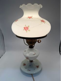 Vintage Victorian Style Milk Glass Hand Painted Floral Lamp