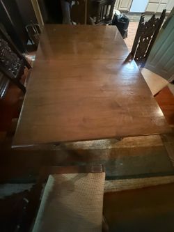Antique furniture (3 piece set) kitchen table, 2 piece marble top cabinets