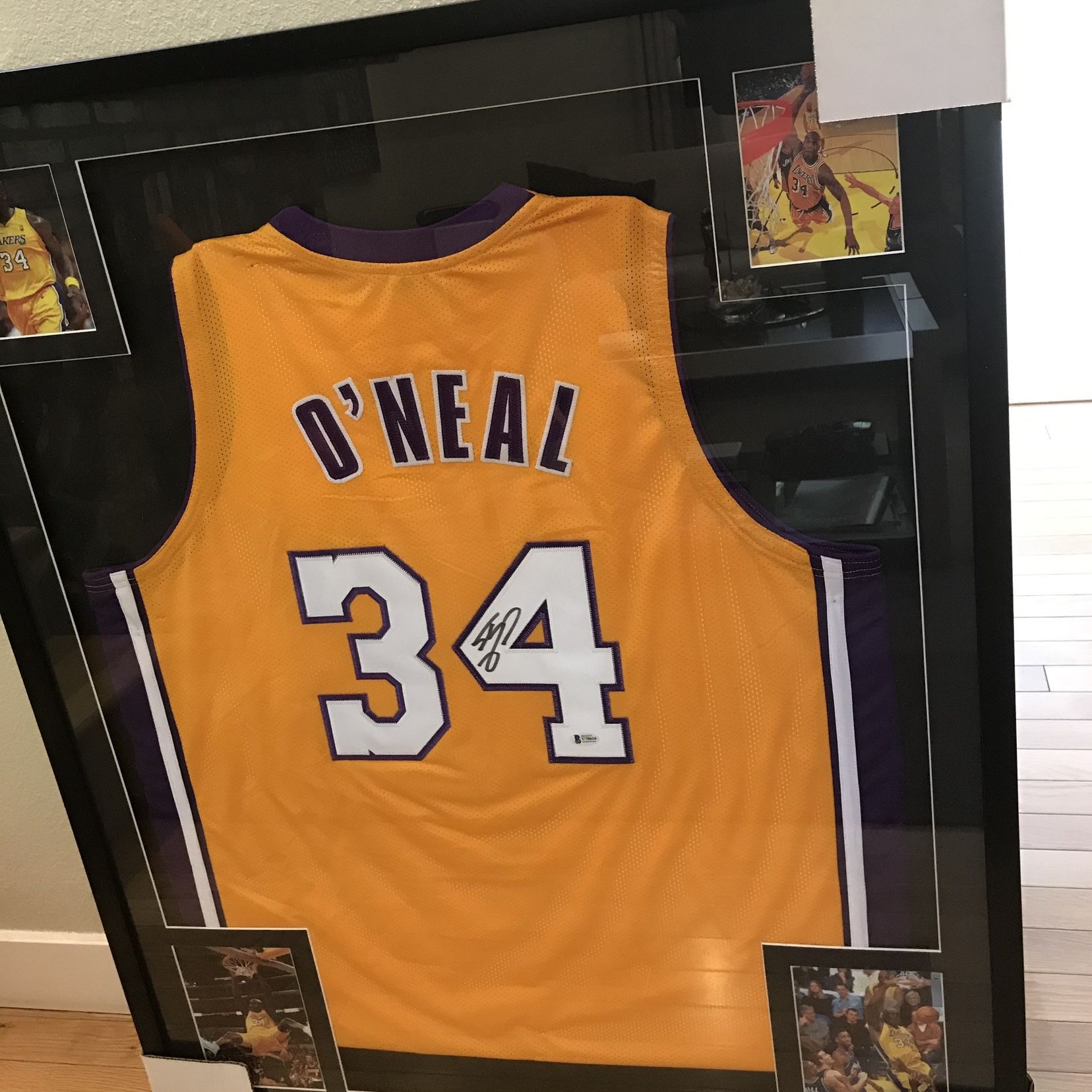 Shaquille O'neal’s Autographed & Framed Los Angeles Lakers Yellow Jersey with Beckett Certificate of Authenticity