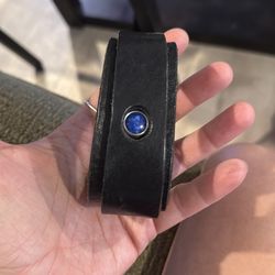 Leather wrap bracelet with blue stone