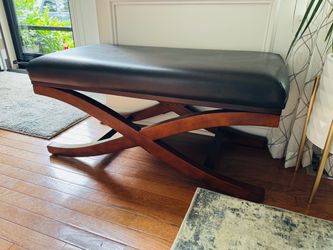 Cherry Wood X-Base Leather Bench 38” – Entryway / Bedroom –