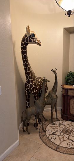 Beautiful Oversized Folk Art & Metal Sculptures – 3 Unique Pieces – Sold as a Set Only
