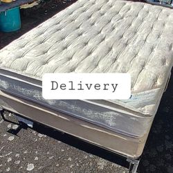Queen Pillow Top Mattress And Box Springs With Metal Frame 