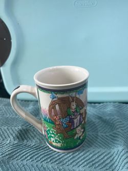 Ceramic Coffee Mug with Bunny Garden Scene