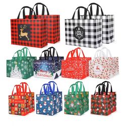 YANGTE 20 Pack Christmas Gift Bags Assorted Sizes, Reusable Tote Bags with Handle, Includes 4 Large 8 Medium 8 Small Non-Woven Christmas Bags for Xmas