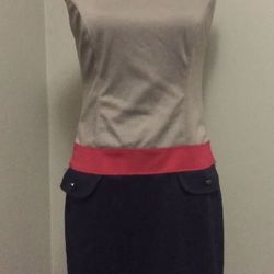 Kenar Beige Red Black Colorblock Sleeveless Stretch Career Sheath Dress Sz 6