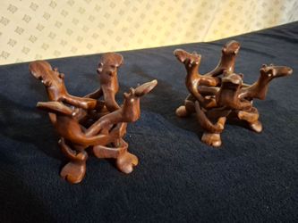 VINTAGE HAND-CARVED WOODEN DISPLAY STANDS