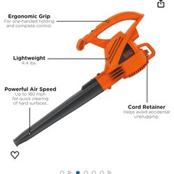 Blower ; Bundle, A  BLACK+DECKER Electric Leaf Blower, 7-Amp (LB700), With Storage Bag. And 3 Prong Cord
