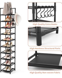 Tall Narrow Shoe Rack for Entryway, 10-Tier
