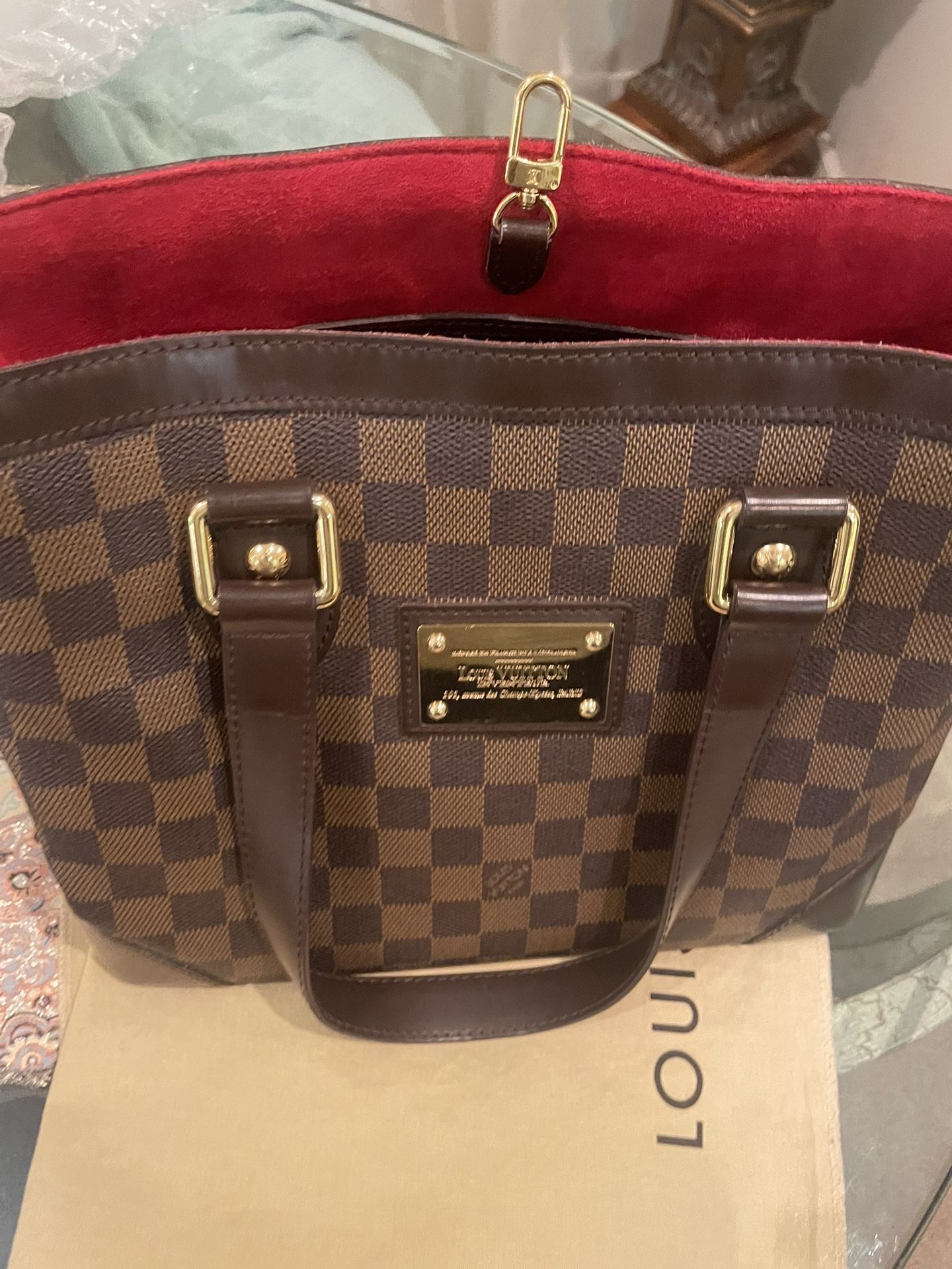 Pre-loved Authentic LOUIS VUITTON Hampstead MM Black checkerboard grid Shoulder Bag Tote Bag PVC Genuine Leather Brown