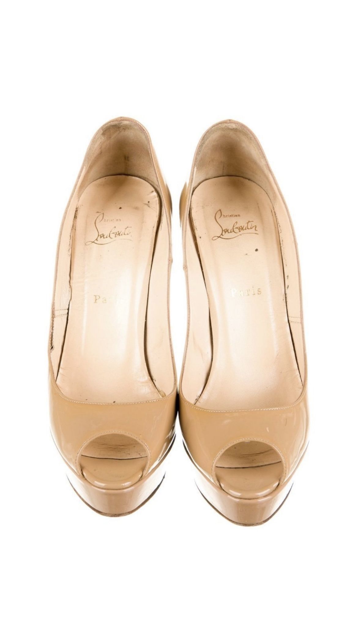 Christian Louboutin Lady Peep Neutrals Patent Leather Pumps SZ9.5