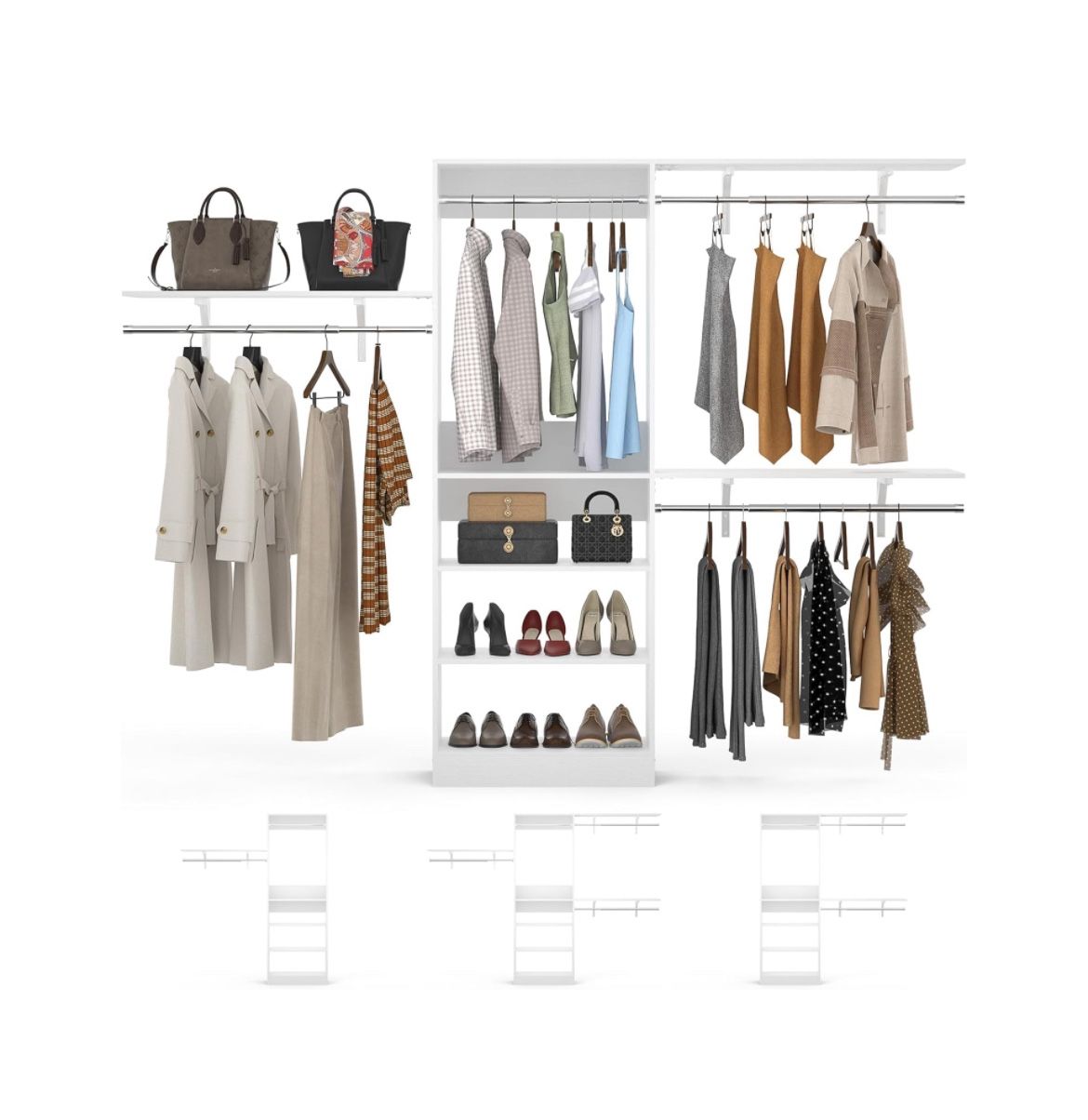 96” Closet System, 8FT Walk In Closet Organizer With Shelving Towers, Heavy Duty Wardrobe