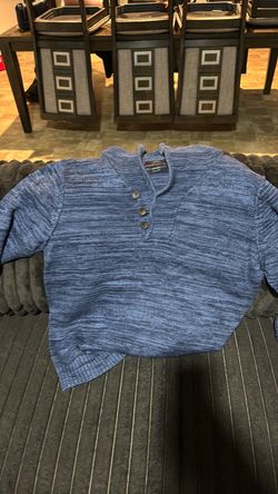Blue Marled Knit Henley Short Sleeve Shirt