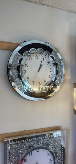Round Mirrored Wall Clock with Crystal Detail