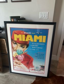 Large Framed Martinair Miami Travel Poster – Vintage Airline Advertising Art