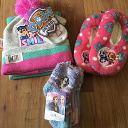 Paw Patrol Girls Hat And Scarve And Glove Set $5 , Slippers $5  And Frozen Socks $3
