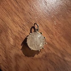 Vintage Beautiful Gold Rutilated Quartz Round Pendant 