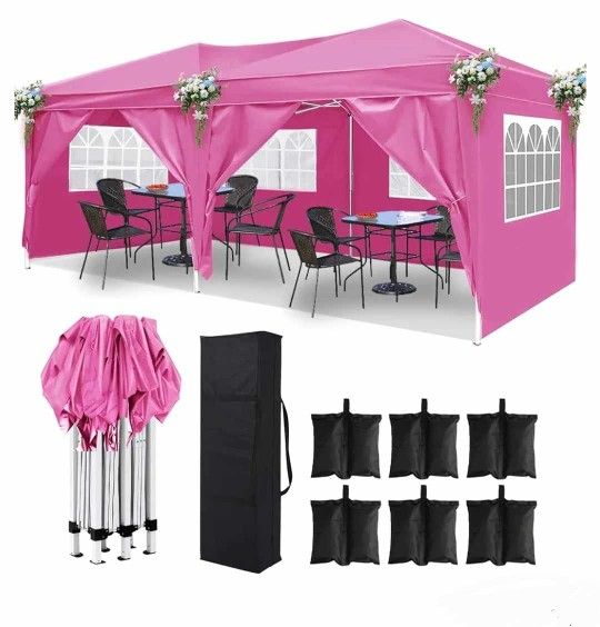 10x20 Heavy Duty Pop up Canopy Tent with 6 sidewalls Easy Up Commercial Outdoor Canopy Wedding Party Tents for Parties All Season Wind