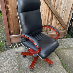 High End Leather And Redwood Chair