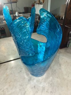 VETRO ESEGUITO SECONDO LA TECNICA DEI MAESTRI DI MURANO BLUE VASE MADE IN ITALY