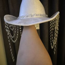 Jewel fringe white cowboy Hat