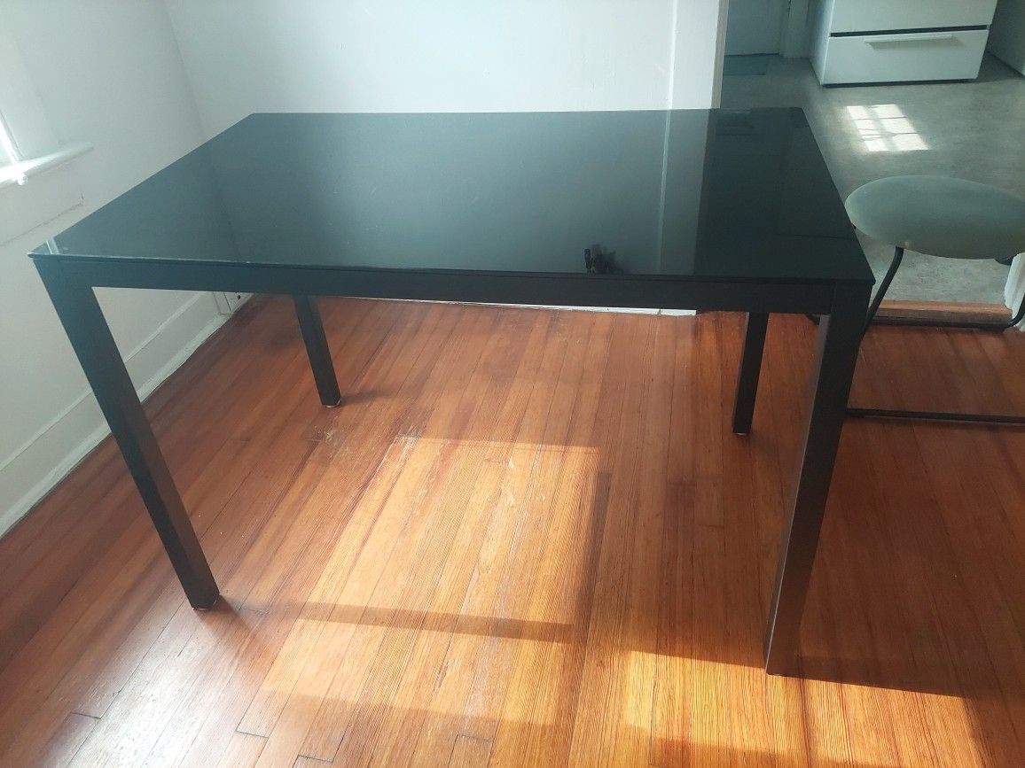 Modern Rectangular Glass Kitchen Table With Metal Legs