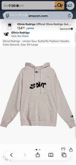 Olivia Rodrigo Sour Hoodie Sweatshirt Distressed Beige Size Large Official Merch