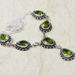 Peridot 925 Sterling Silver Plated Gemstone Necklace 19.4" 
