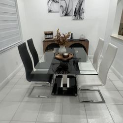 Glass Dinning Table With 4 Chairs 