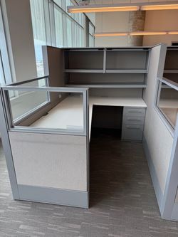 Haworth Compose Glass Loaded Various Sizes L Shape Stations 65" Tall