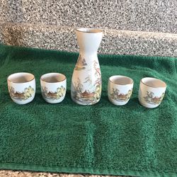 Japanese Sake Bottle With Cups 