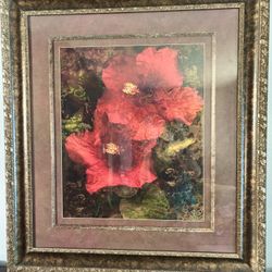 Magnificent Exquisite Details Framed Red Floral Artwork Only $35
