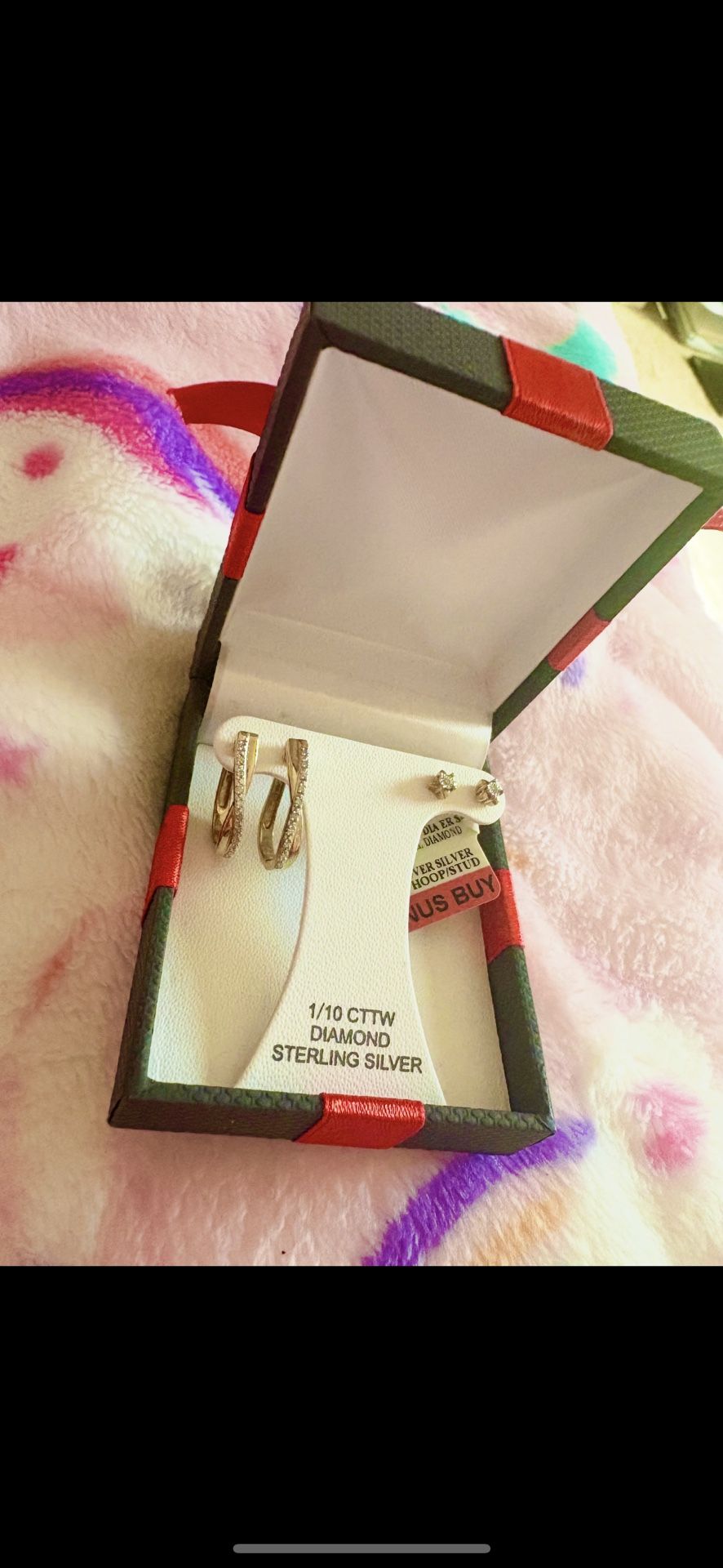 Gold Diamond Sterling Silver Hoop Earrings Set